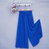 Summer Chiffon Wide Leg Pants Women Casual Solid Color Loose Elastic High Waist Trousers Elegant All Match Clothing Female