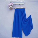 Summer Chiffon Wide Leg Pants Women Casual Solid Color Loose Elastic High Waist Trousers Elegant All Match Clothing Female