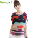 Summer Chiffon Shirt Women Fashion Short Sleeve Geometric Shirts Work Office Lady Loose Tops Loose Blouses Blusa Feminine Dec30