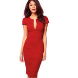 Summer Charming Sexy Pencil Dress Celebrity Style Vestidos Pockets Knee-length Bodycon Slim Business Sheath Party Dress 414