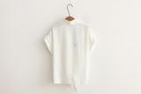 Summer Casual Tops Embroidery Female Blouse Flower Animal Pattern Turn-down Collar Short sleeve Cotton women Shirts