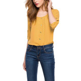 Summer Casual Office Women Shirts  Ladies Round Neck Long Sleeve Chiffon Blouse