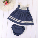 Summer Baby Dress Toddler Kids Baby Girls Fashion Sleeveless Lace Blue Princess Dress+Underpants Party Wedding Pageant Dresses