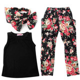 Summer Baby Clothing Sets For Girls Sleeveless Clothes Shirt + Floral Pants + Headband 3PCS Girl Outfits