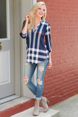 Summer Autumn Women White Blouse Shirt V-neck Three Quarter Sleeve Casual Plaid Shirt Black Tops Blusa Feminina 2017 New Arrival