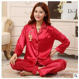 Summer autumn new couple silk pajamas sexy lovers' silk pajamas long sleeved pajama set married men women sleepwear loungewear