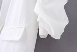 Summer Autumn Jacket Coat Women Thin None Button Plicated 3/4 Sleeve Long Chiffon Blazer Ladies Business Suits Casual Outerwear