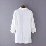 Summer Autumn Jacket Coat Women Thin None Button Plicated 3/4 Sleeve Long Chiffon Blazer Ladies Business Suits Casual Outerwear