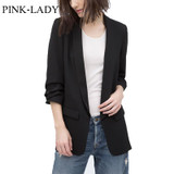 Summer Autumn Jacket Coat Women Thin None Button Plicated 3/4 Sleeve Long Chiffon Blazer Ladies Business Suits Casual Outerwear
