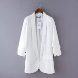 Summer Autumn Jacket Coat Women Thin None Button Plicated 3/4 Sleeve Long Chiffon Blazer Ladies Business Suits Casual Outerwear