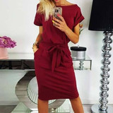 Summer Autumn 2018 Dress Women Slim belt dress Short Sleeve Office Business Dress Elegant Sheath Party dresses Vestidos