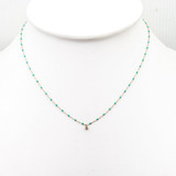 STERLING SILVER ENAMEL BEADED NECKLACE WITH CZ (TURQUOISE)