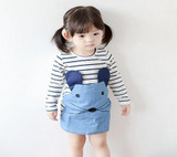 Stay Naive new 2017 striped girl dress long sleeves cute mouse children's clothing girl dress denim child's clothes