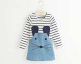Stay Naive new 2017 striped girl dress long sleeves cute mouse children's clothing girl dress denim child's clothes