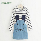 Stay Naive new 2017 striped girl dress long sleeves cute mouse children's clothing girl dress denim child's clothes