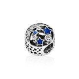 Starland Fine 100% 925 Sterling Silver Nostalgic Star Clear CZ Blue Enamel Beads Charms Bracelet Women Jewelry DIY Accessories