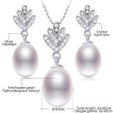 DAIMI Natural Pearl Necklace Earrings Silver Sets, Brand Jewelry Cedar 8-9mm White Cultured Pearl Sets, Trendy Jewelry Sets