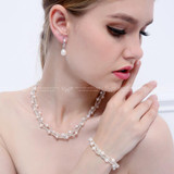 DAIMI Natural Pearl Necklace Bracelet  Wedding Jewelry, 5-6mm Cultured Pearl White Pink Lavender Pearl Sets, Bridal Jewelry Sets