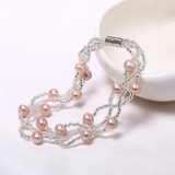 DAIMI Natural Pearl Necklace Bracelet  Wedding Jewelry, 5-6mm Cultured Pearl White Pink Lavender Pearl Sets, Bridal Jewelry Sets