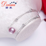 DAIMI 8-9MM Round Freshwater Pearl Bracelet, 925 Sterling Silver Jewelry, Natural pearl Bracelet