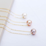 DAIMI 7-7.5mm Round Freshwater Pearl Bracelet 18k Yellow Gold Chain Bracelet White/Pink/Purple Braclelt
