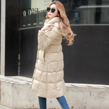 Dabuwawa Beige Winter Women Casual Long Down Coat Hooded Parka A Line Warm Jacket Down Duck Female