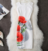 CYAN Summer Dress Women 2018 Casual Plus Size Elegant Floral Print Party Dress Sexy Slim Ladies White Bodycon Dress Female 4XL