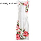 CYAN Summer Dress Women 2018 Casual Plus Size Elegant Floral Print Party Dress Sexy Slim Ladies White Bodycon Dress Female 4XL