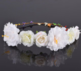 CXADDITIONS Rose Carnations Peony Flower Halo Bridal Floral Crown Hair Band Wreath Mint Head Wreath Wedding Headpiece Bridesmaid