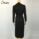 CWLSP Turn Down Collar Belt Black Gray Long Trench Coat for Women European Style Autumn Winter Outwear Coat Female Poncho Cloak
