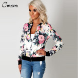 CWLSP Fashion Design 2016 New Spring Autumn Bomber Jacket Women Floral Print Camouflage Women Basic Coat chaquetas mujer QL2679