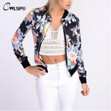CWLSP Fashion Design 2016 New Spring Autumn Bomber Jacket Women Floral Print Camouflage Women Basic Coat chaquetas mujer QL2679