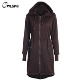 CWLSP 2017 Winter Autumn Women Hoodies Sweatshirt Zip-up Long Coat sweatshirt with Drawstring Sashes Pockets Windbreaker