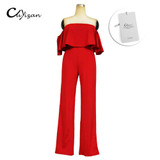 CUYIZAN Women off shoulder jumpsuit romper Sexy short sleeve bodysuit rompers womens jumpsuit Wide legs Playsuit Overall Macacao
