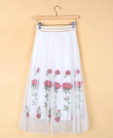 Cuteelk Embroidery Floral Tulle Skirts All-Match Women Waist Fold Pleated Mesh Legging Skirts Ukraine Women's Elegant TuTu Skirt