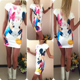 Cute Womens Cartoon Mickey Dress Short Sleeve Mini Dress Slim Fit Bodycon Sexy Party Clubwear