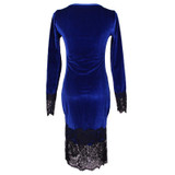 Velvet Dress 2017 Autumn Winter Women Long Sleeve Lace Patchwork Party Dresses Elegant Bodycon Office Dress Vestidos Mujer S-XL