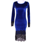 Velvet Dress 2018 Autumn Winter Women Long Sleeve Lace Patchwork Party Dresses Elegant Bodycon Office Dress Vestidos Mujer S-XL