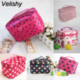 Velishy Women Fashion Cosmetic Bag Big Travel Lingerie Bra Underwear Dot Bags Cosmetic Makeup Toiletry Storage Organizer Case