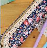 Velishy 1PC Mini Zipper Pouch Purse Cosmetic Makeup Make Up Bag Fashion Retro Flower Floral Lace Pencil Shape Pen Case