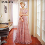 Under $50 Elegant Crystal Beaded Pink Royal Lace A-Line Long Evening Dresses 2018 Prom Party Dress Robe De Soiree Longue
