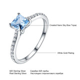 UMCHO 5*5mm Sky Blue Topaz Ring Engagement Wedding Ring 925 Sterling Silver Rings For Women Anniversary Vintage Gift Jewelry