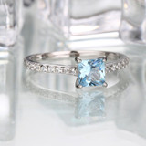 UMCHO 5*5mm Sky Blue Topaz Ring Engagement Wedding Ring 925 Sterling Silver Rings For Women Anniversary Vintage Gift Jewelry