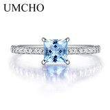 UMCHO 5*5mm Sky Blue Topaz Ring Engagement Wedding Ring 925 Sterling Silver Rings For Women Anniversary Vintage Gift Jewelry