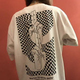 ulzzang Harajuku style personality finger printed loose t shirt 2017 summer new couple short sleeve t shirt women