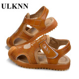 ULKNN Shoes For Children Soft Leather Kids Sandals Baby Beach Sandals Closed Toe Toddler Boys Shoes 2018 Fashion Sport Shoes