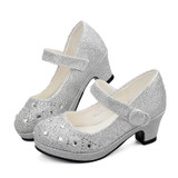 ULKNN Girls High Heel Shoes For Girls Princess Shoes Children Girl Spring Sequin Leather Shoe Kids Party Wedding Glitter Crystal