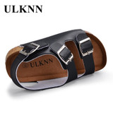 ULKNN Children Shoes Kids Sandals Boys Girls For School PU Leather Breathable Flats Summer Beach Shoes While Black Sandals