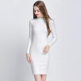 ANSELF Winter Women Bodycon Knitted Dress O-Neck Long Sleeve Stretchy Sweater Dress Elegant Slim Warm Basic Pullover Knitwear