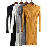 ANSELF Winter Women Bodycon Knitted Dress O-Neck Long Sleeve Stretchy Sweater Dress Elegant Slim Warm Basic Pullover Knitwear